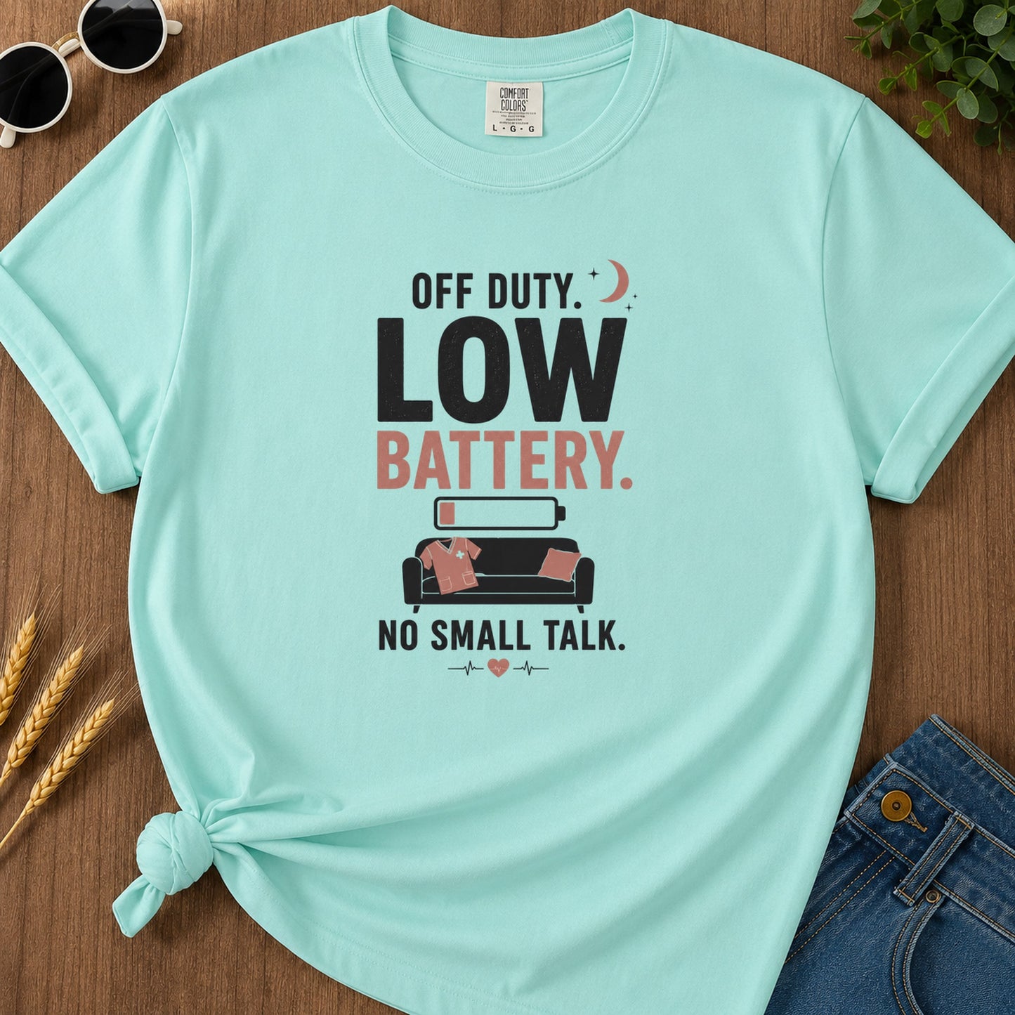 Off Duty Low Battery T-Shirt - Chalky Mint