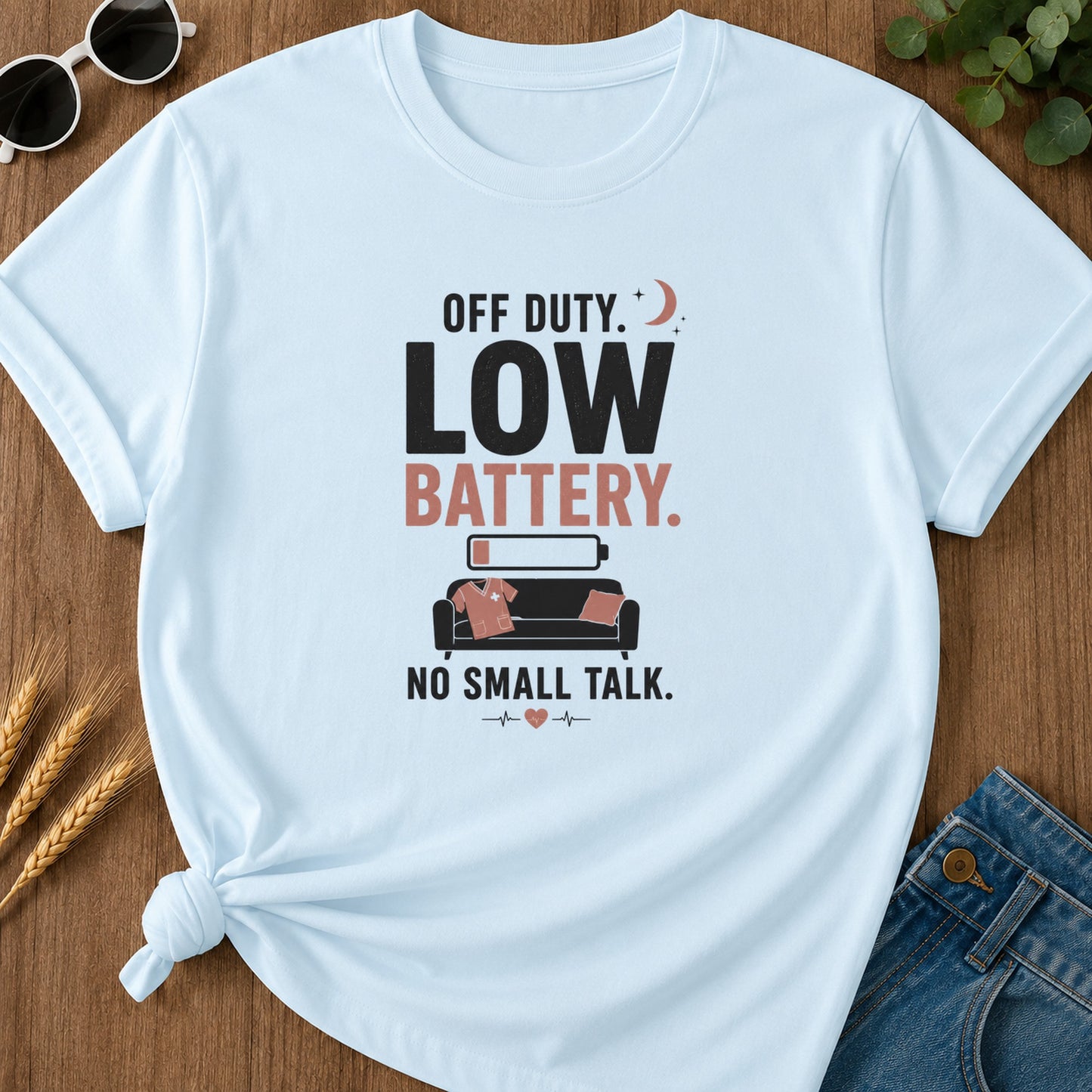 Off Duty Low Battery T-Shirt - Chambray