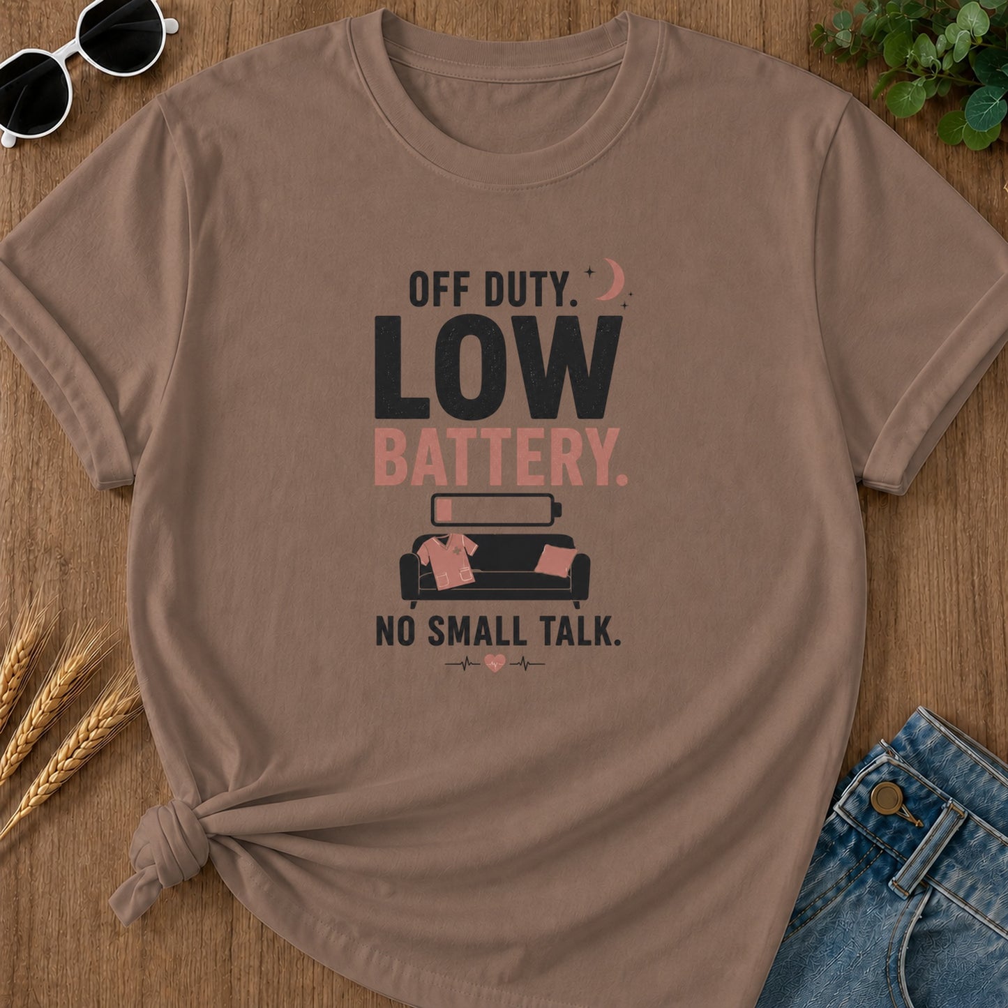Off Duty Low Battery T-Shirt - Espresso