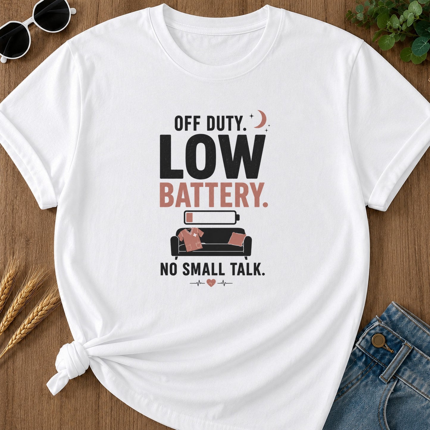 Off Duty Low Battery T-Shirt - White