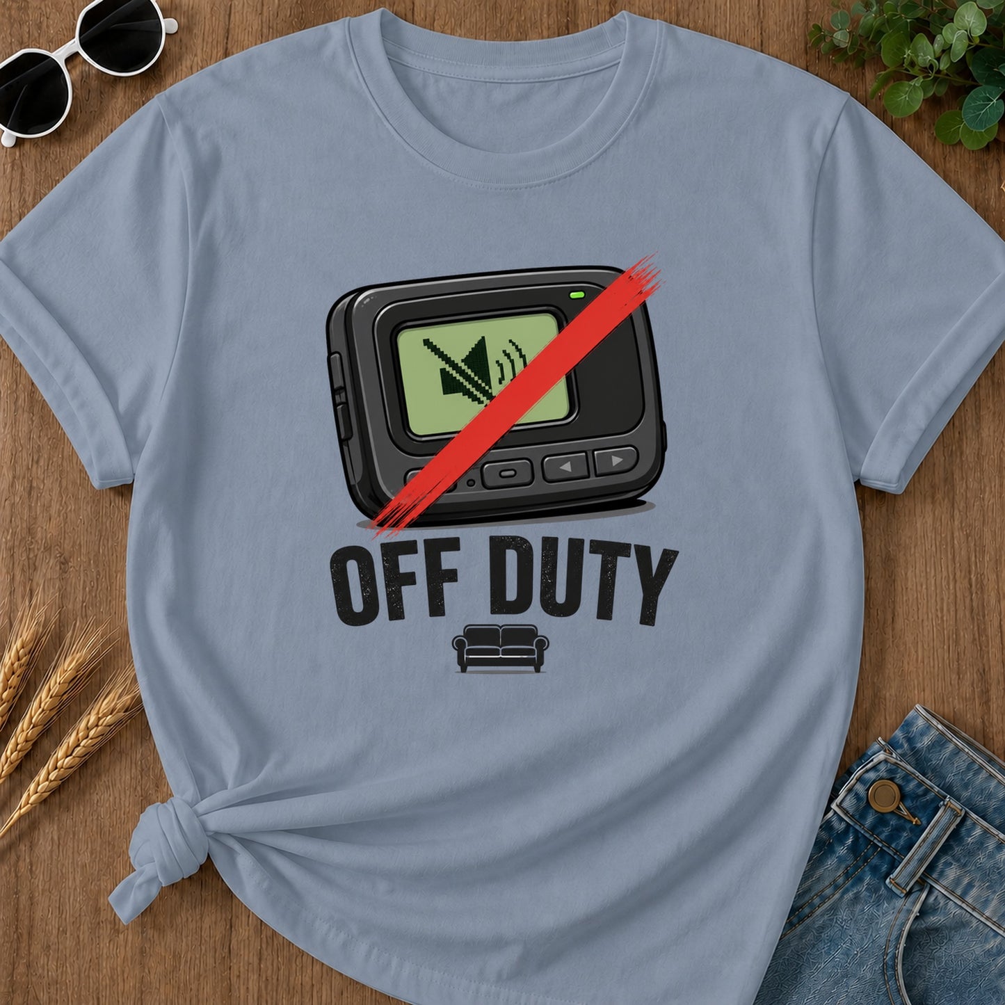 Off Duty Pager T-Shirt - Blue Jean