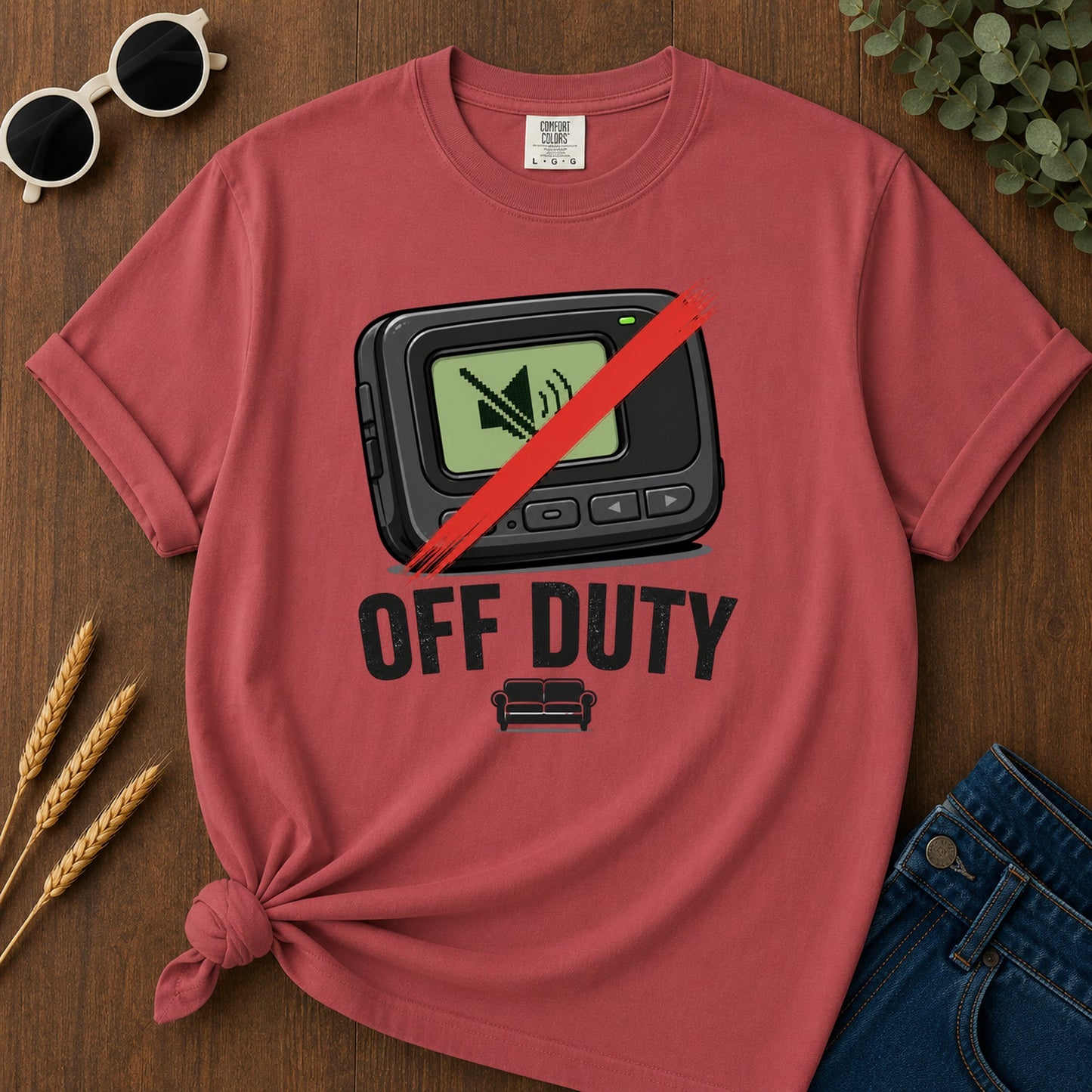Off Duty Pager T-Shirt - Crimson