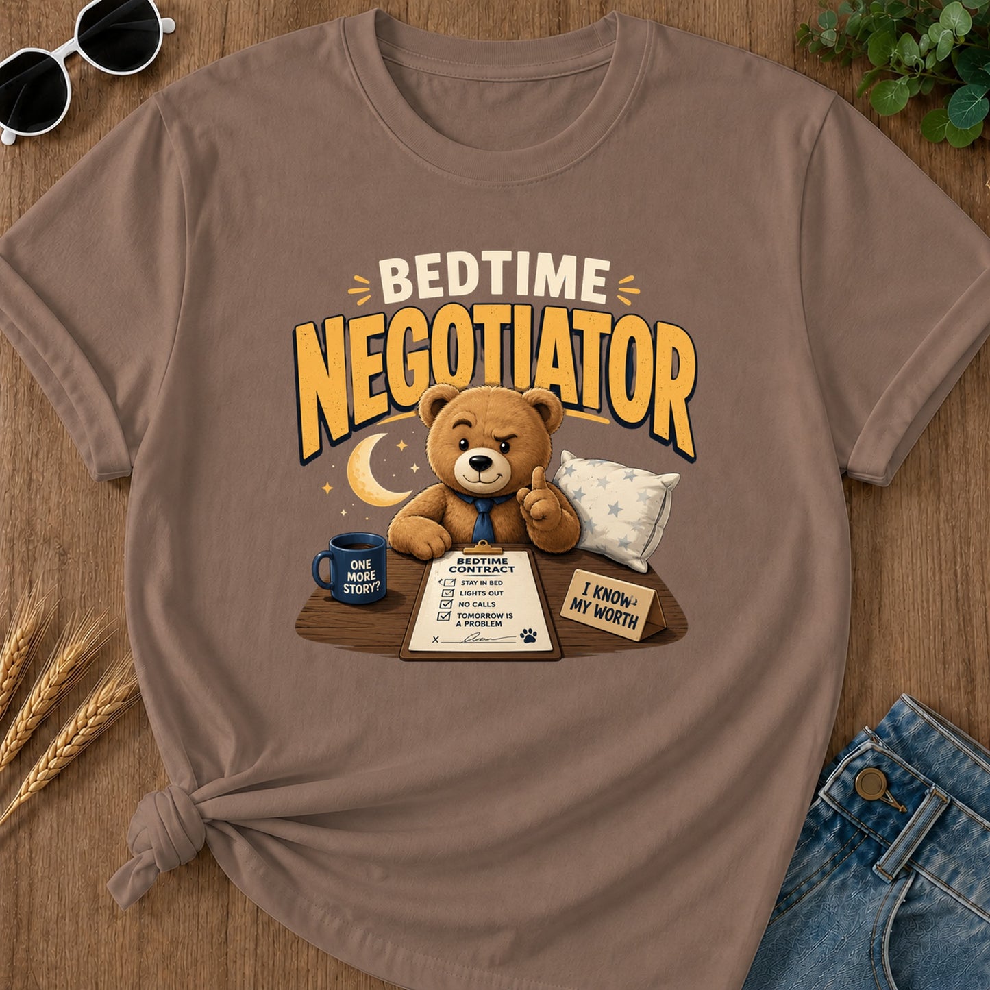 One Bedtime Contract More Stay Inbed I Know Story Lightsout T-Shirt - Espresso