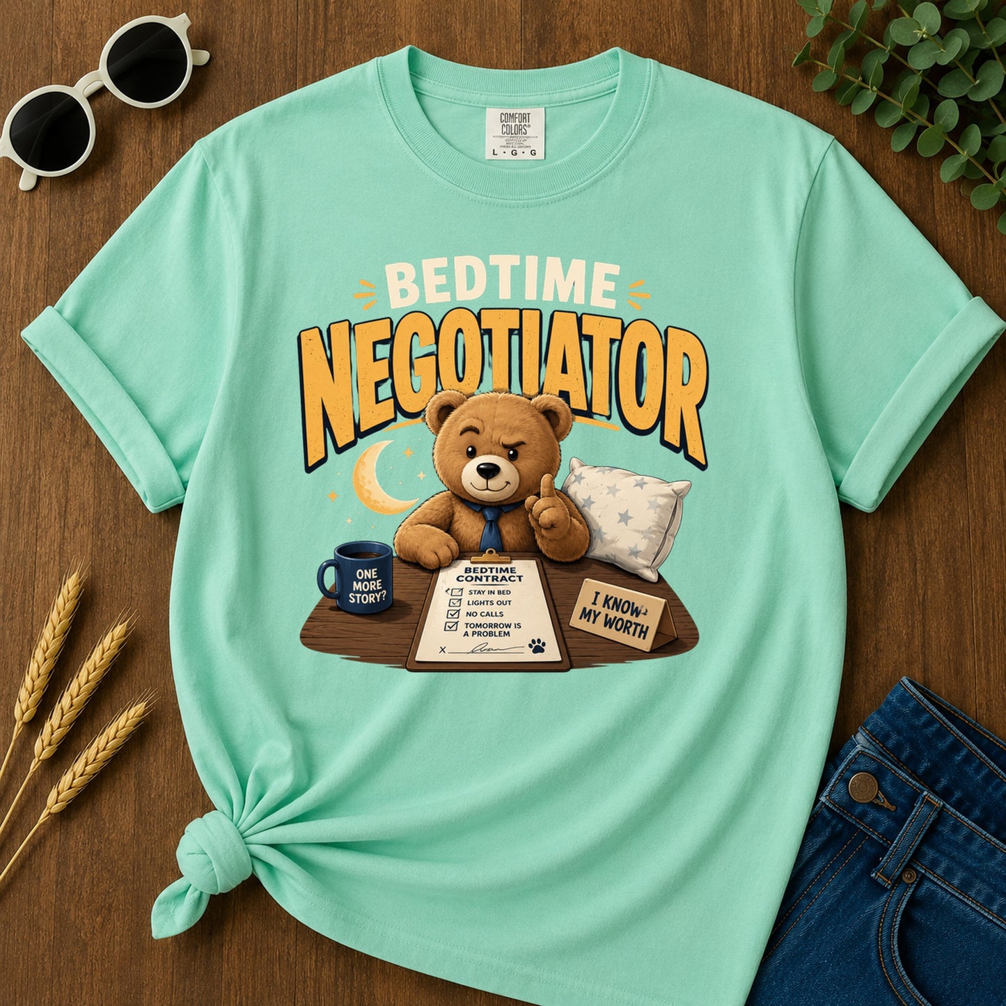 One Bedtime Contract More Stay Inbed I Know Story Lightsout T-Shirt - Island Reef