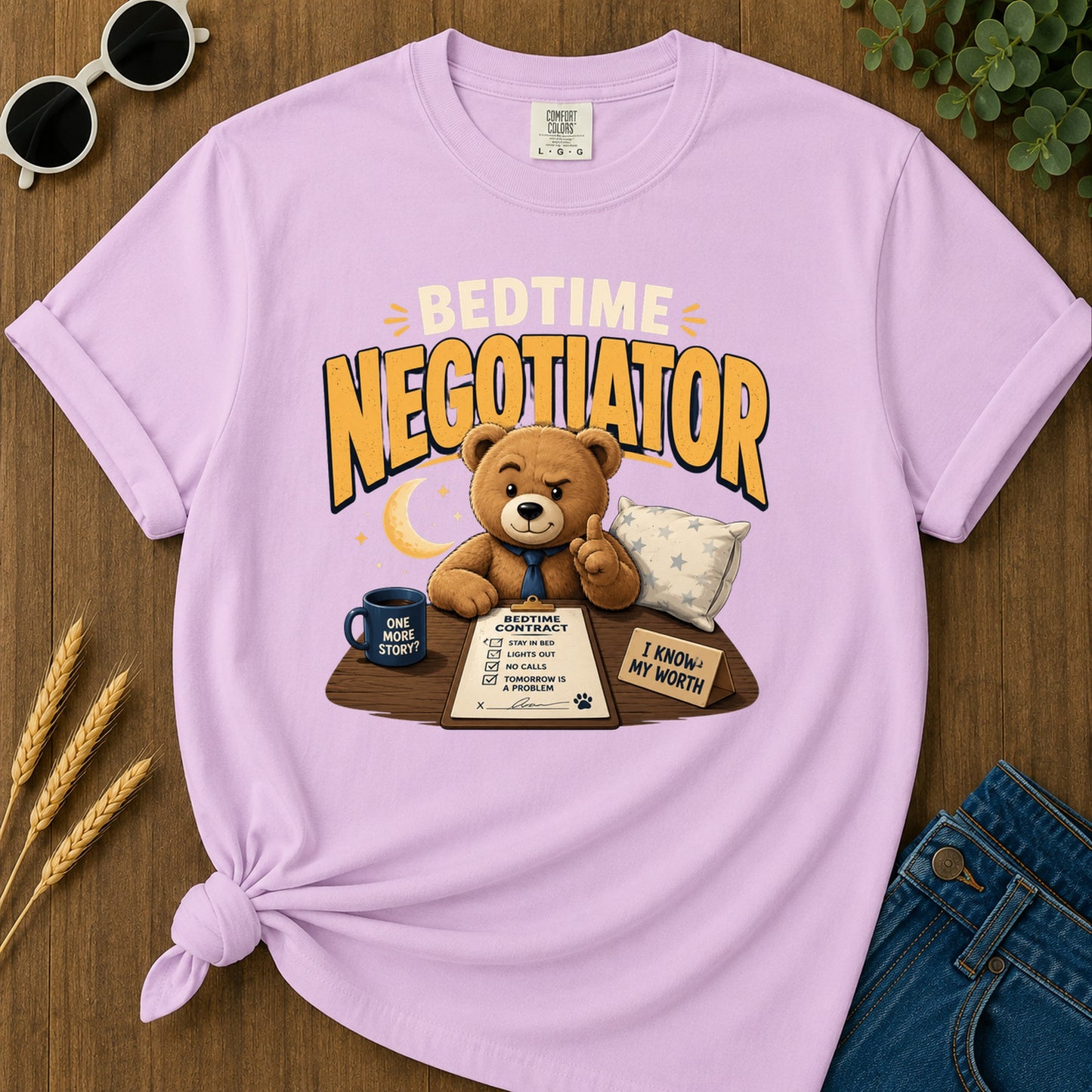 One Bedtime Contract More Stay Inbed I Know Story Lightsout T-Shirt - Orchid