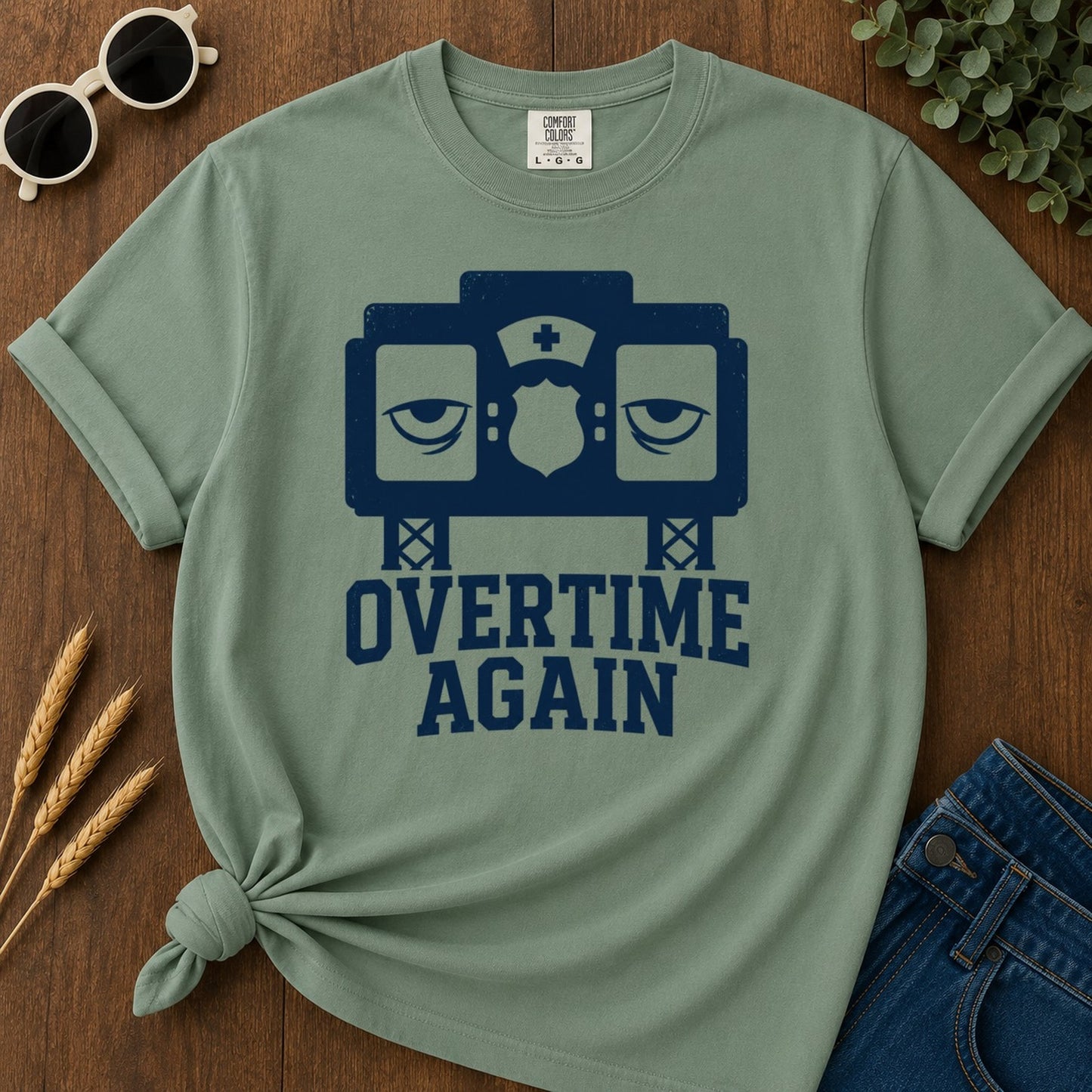 Overtime Again T-shirt - Light Green Mockup