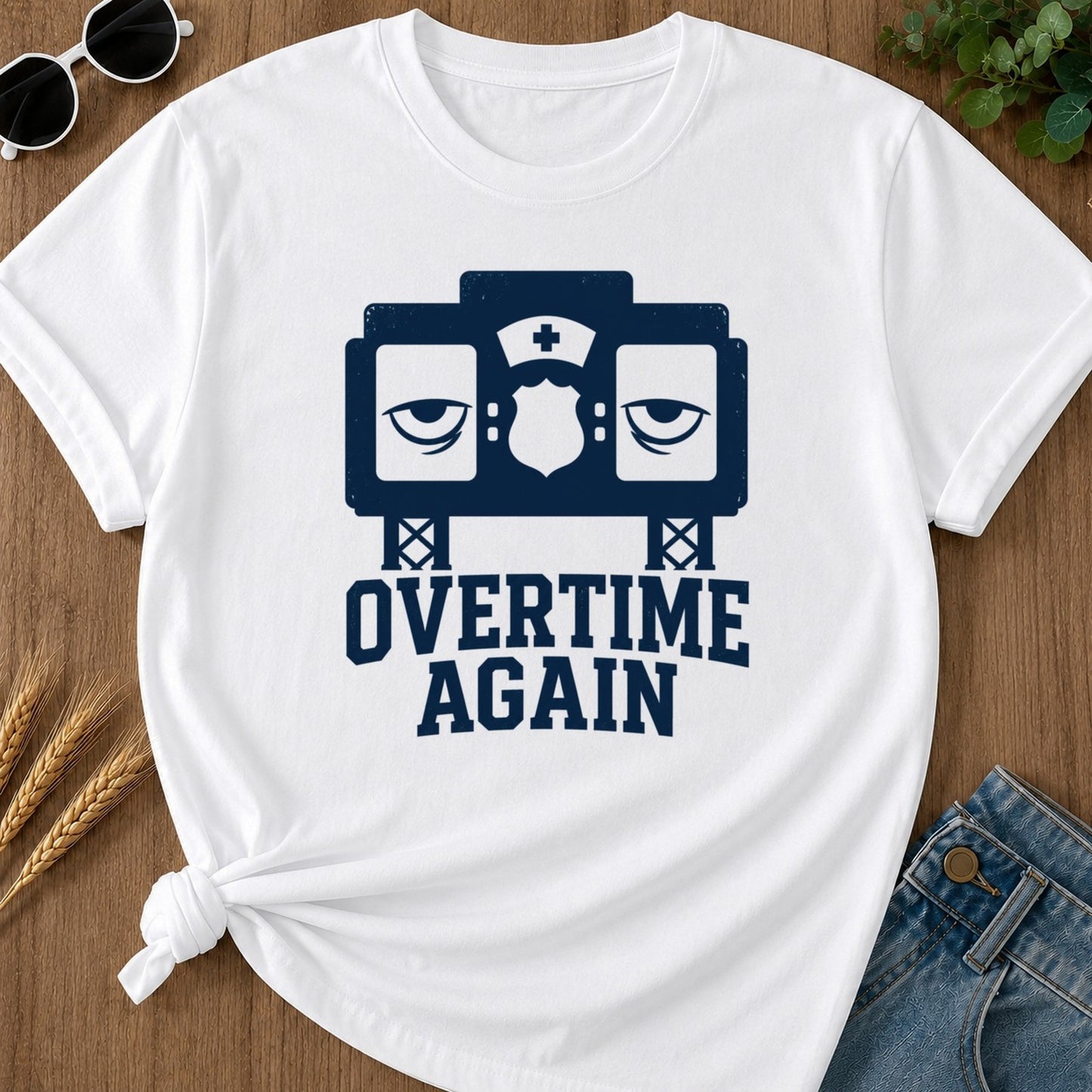Overtime Again T-shirt - White Mockup
