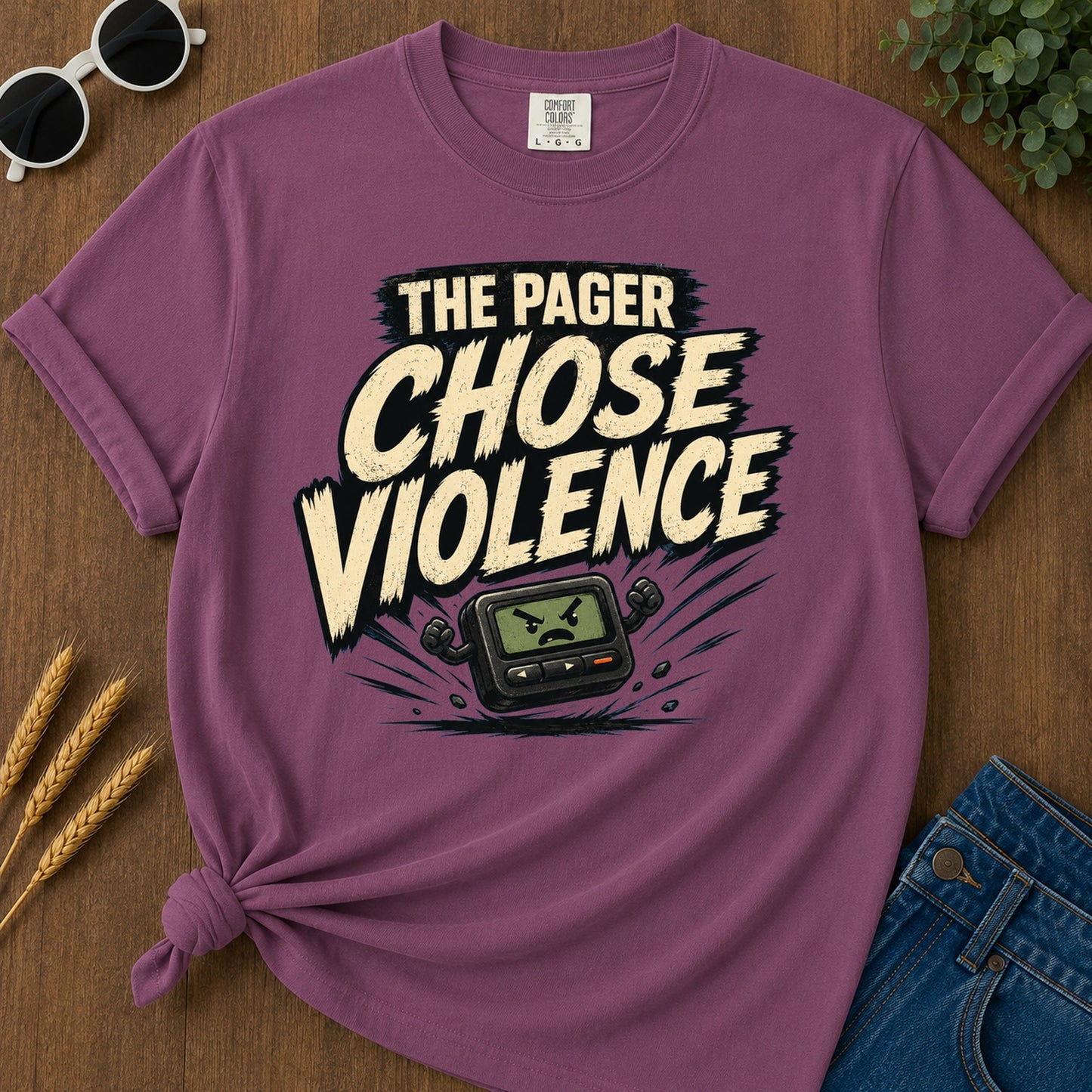 Pager Chose Violence T-Shirt - Berry
