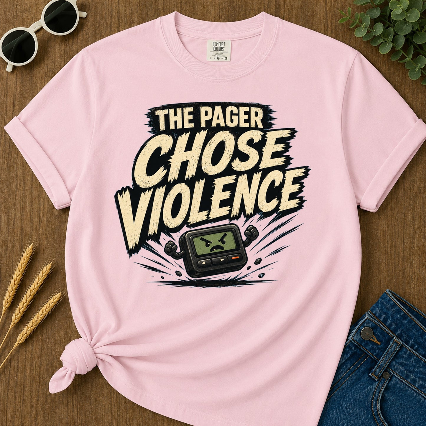 Pager Chose Violence T-Shirt - Blossom