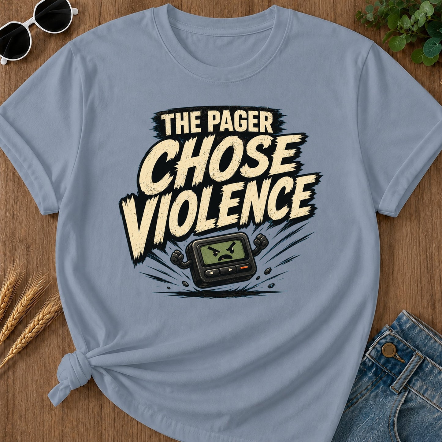 Pager Chose Violence T-Shirt - Blue Jean