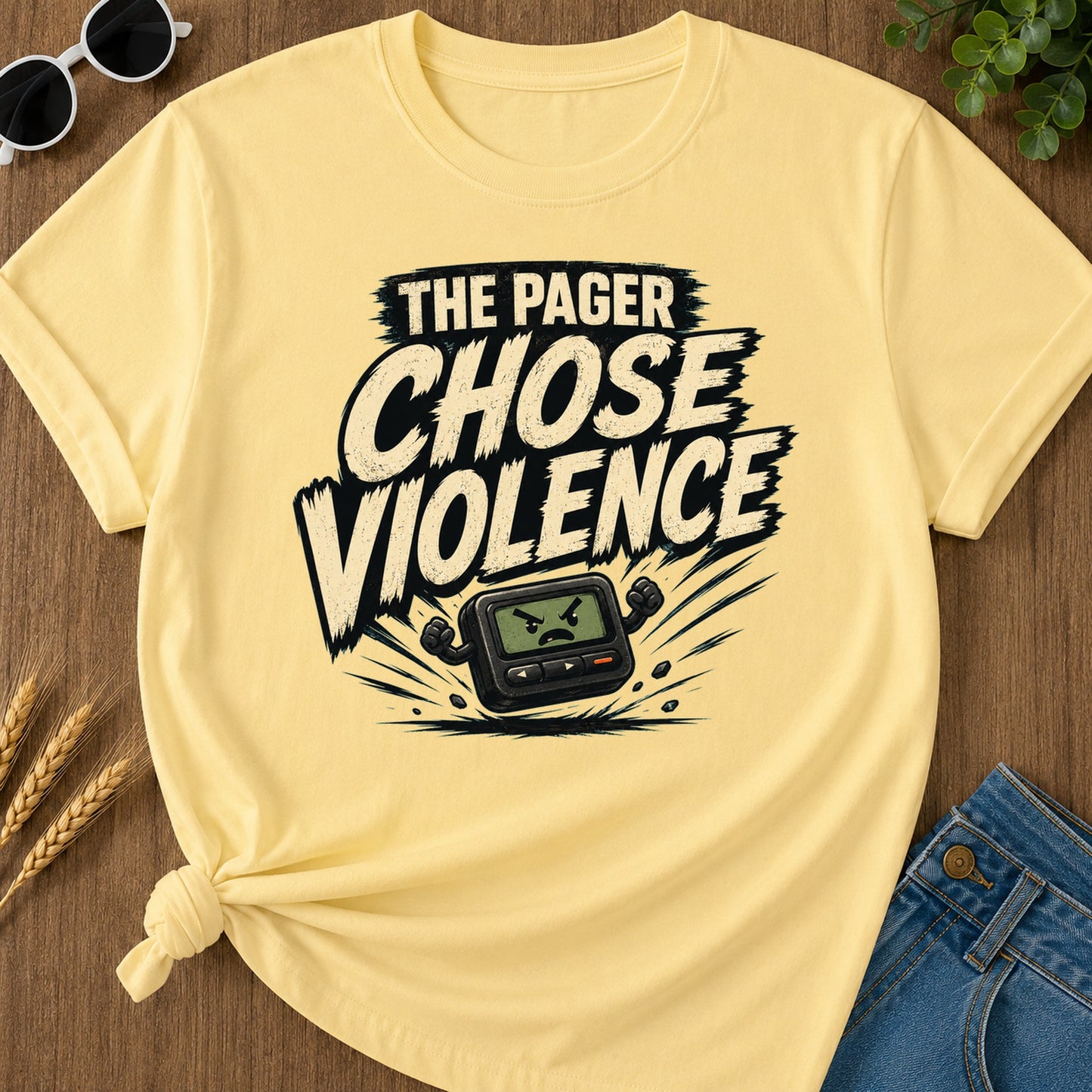 Pager Chose Violence T-Shirt - Butter