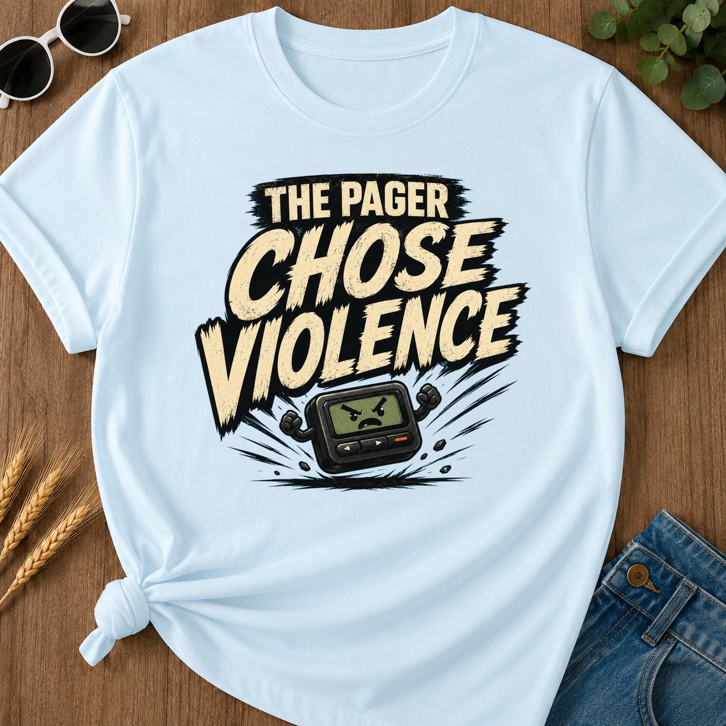 Pager Chose Violence T-Shirt - Chambray