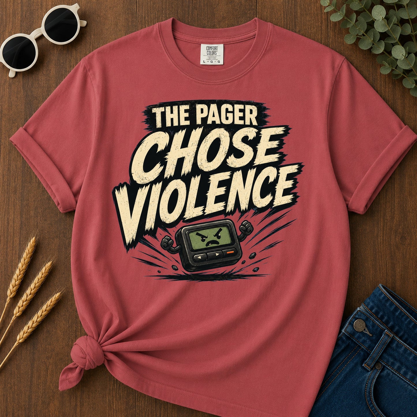 Pager Chose Violence T-Shirt - Crimson