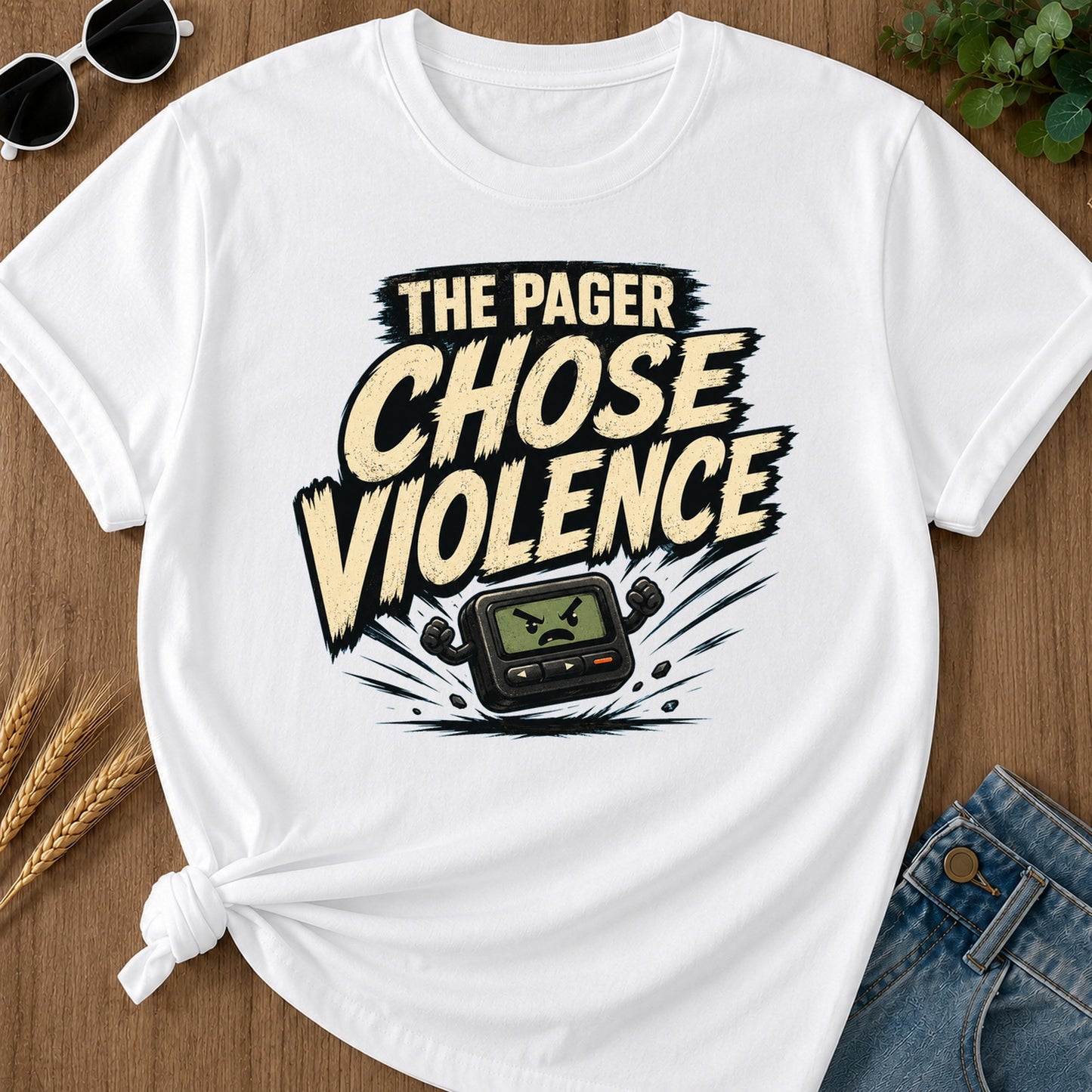 Pager Chose Violence T-Shirt - White