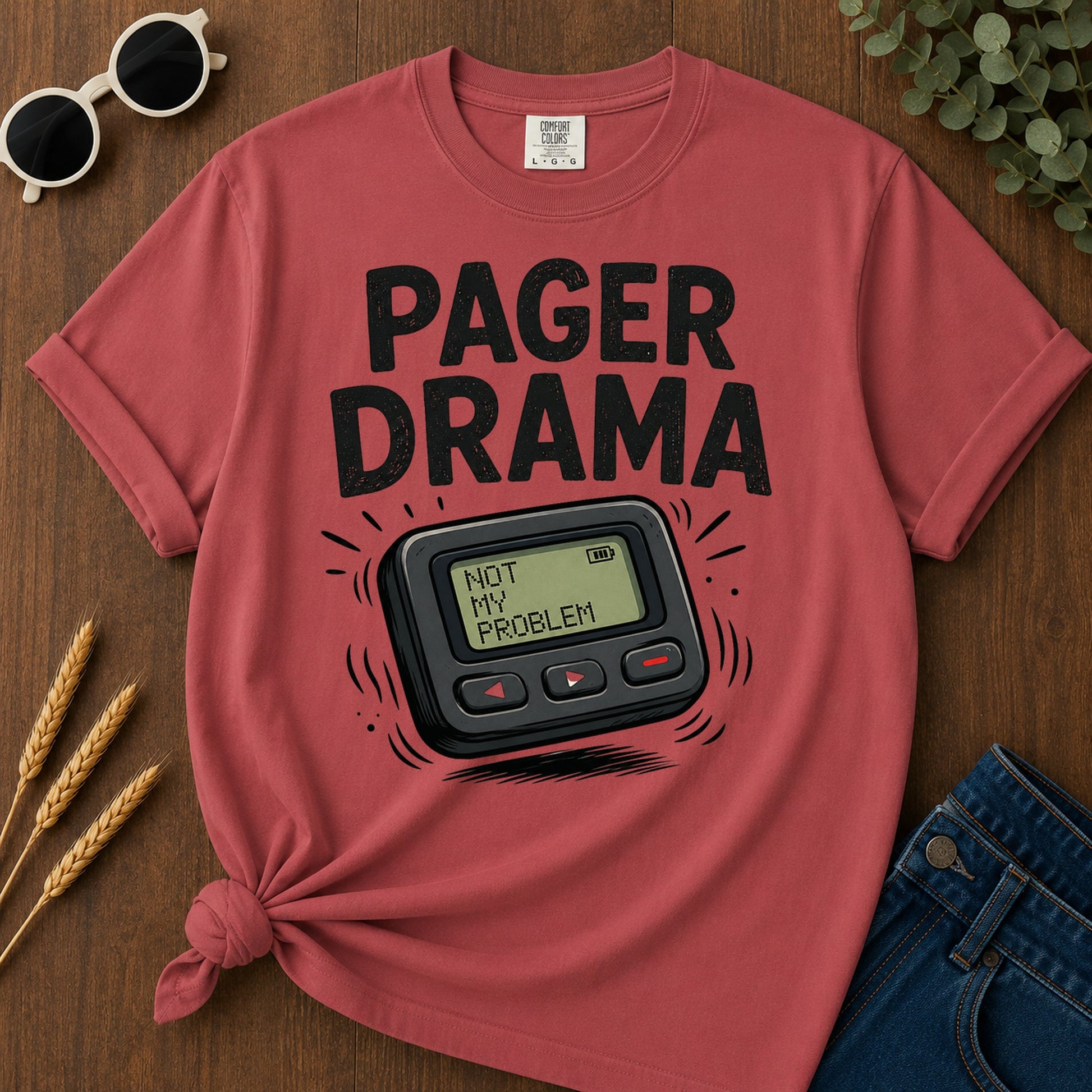 Pager Drama T-Shirt - Crimson
