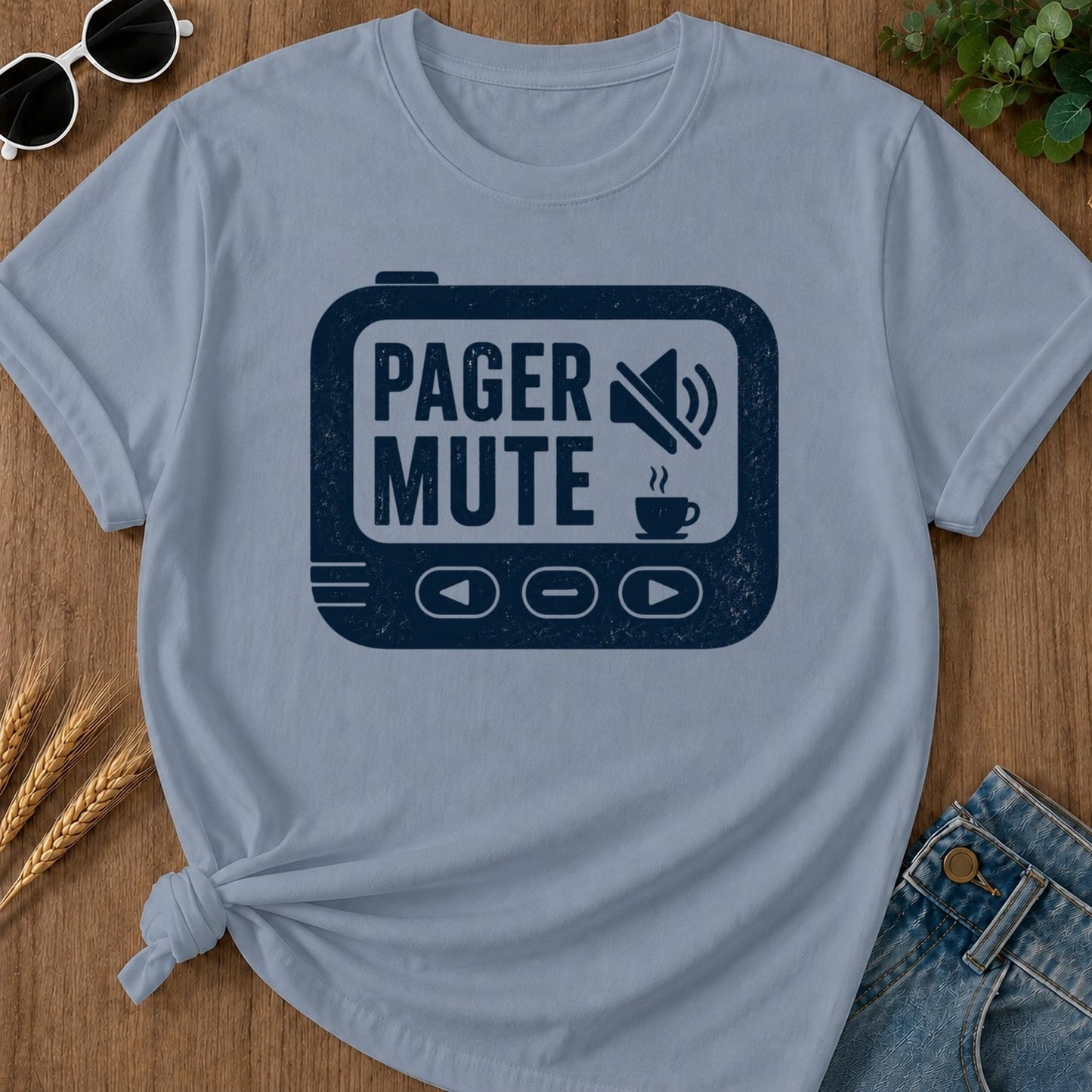 Pager Mute T-shirt - Blue Jean Mockup
