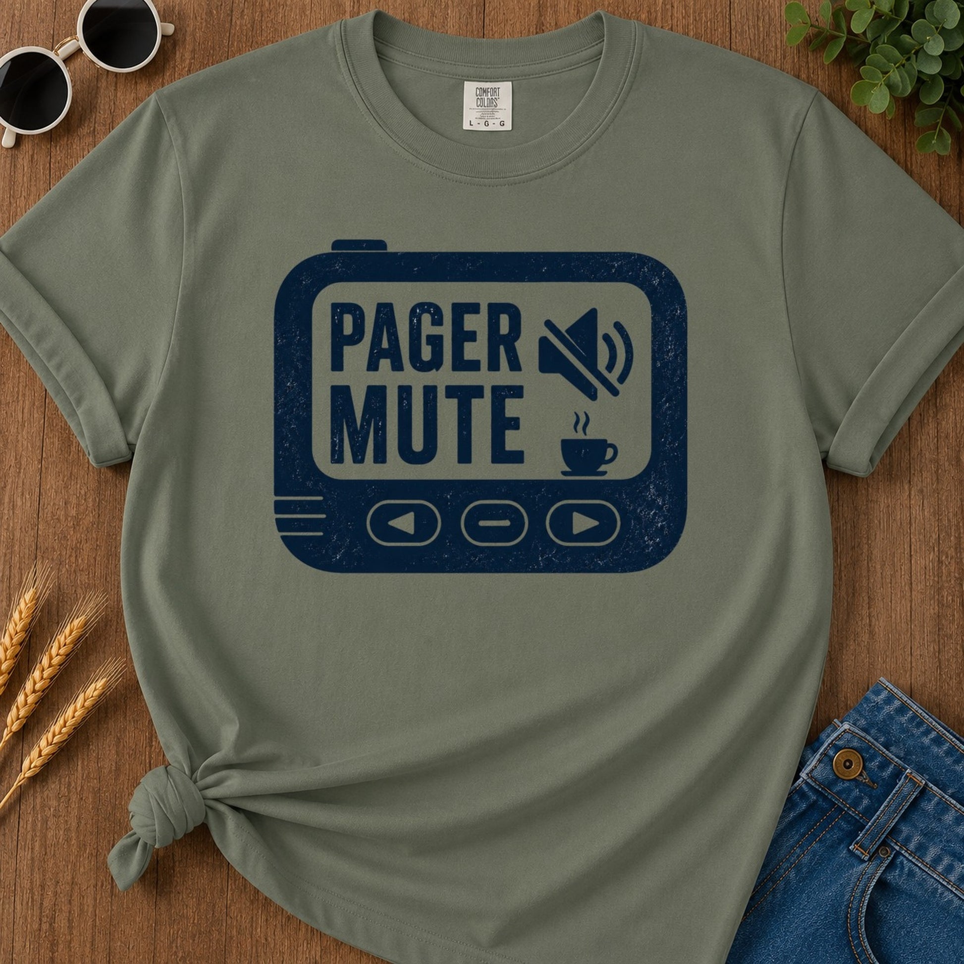 Pager Mute T-shirt - Moss Mockup