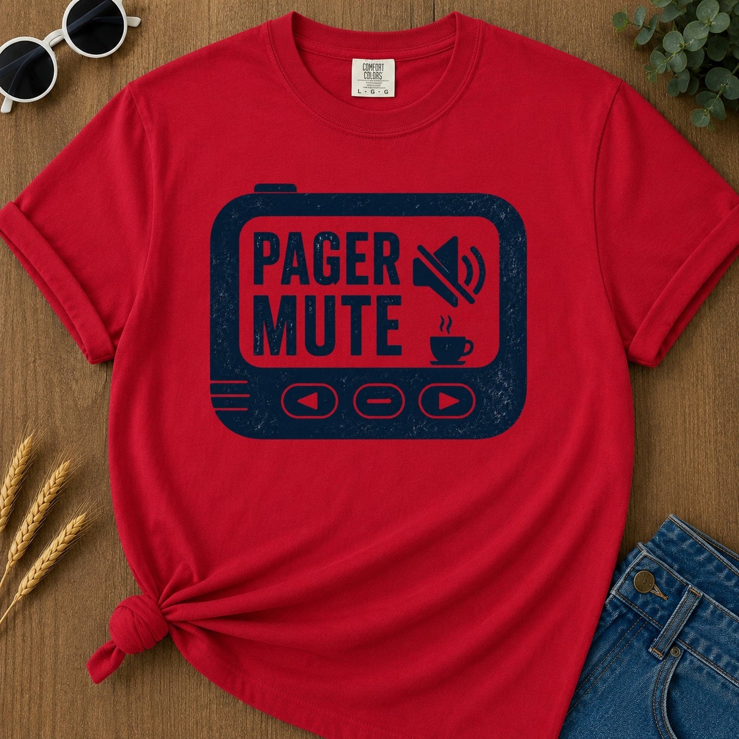 Pager Mute T-shirt - Red Mockup