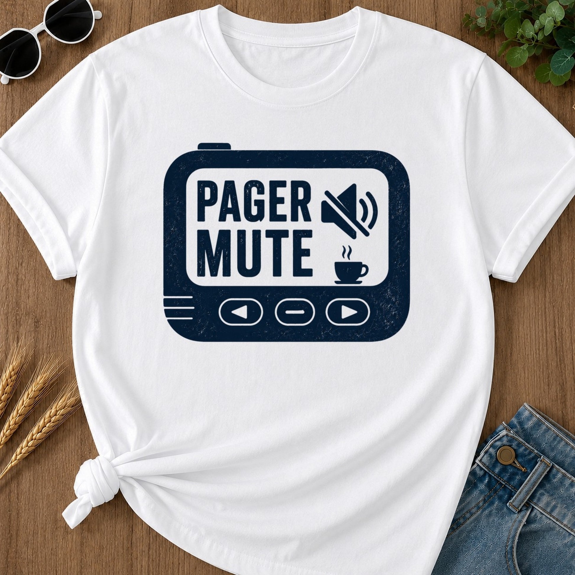 Pager Mute T-shirt - White Mockup