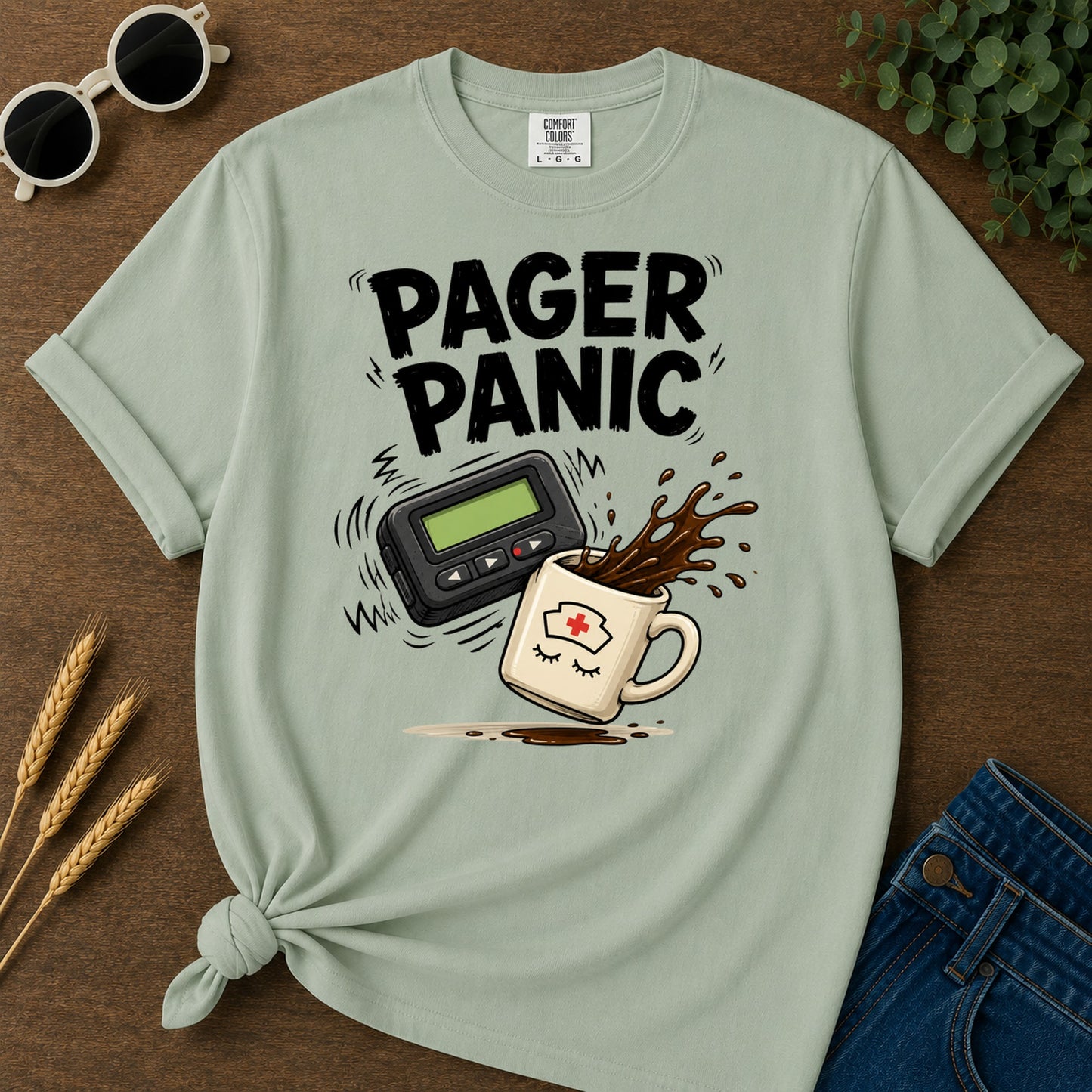 Pager Panic Spill T-Shirt - Bay