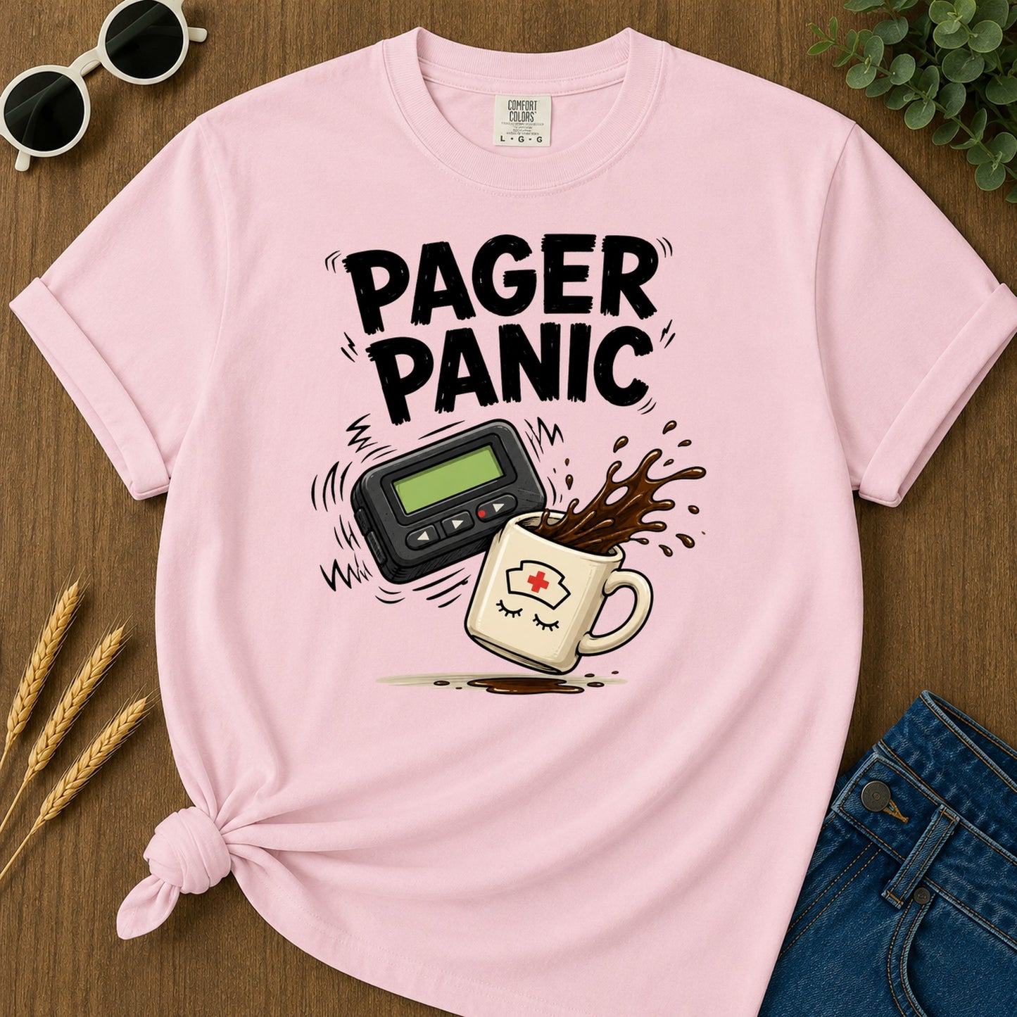 Pager Panic Spill T-Shirt - Blossom