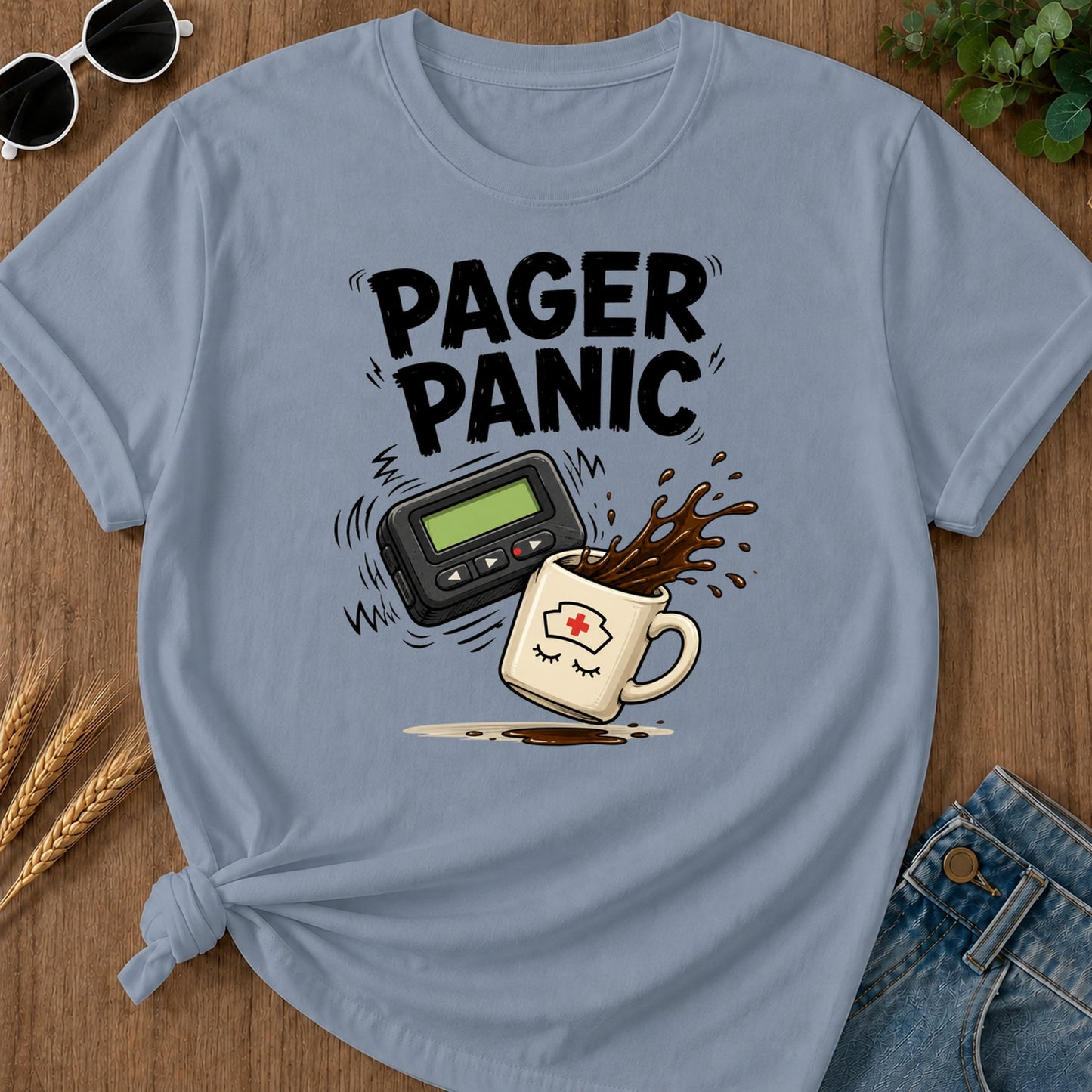 Pager Panic Spill T-Shirt - Blue Jean