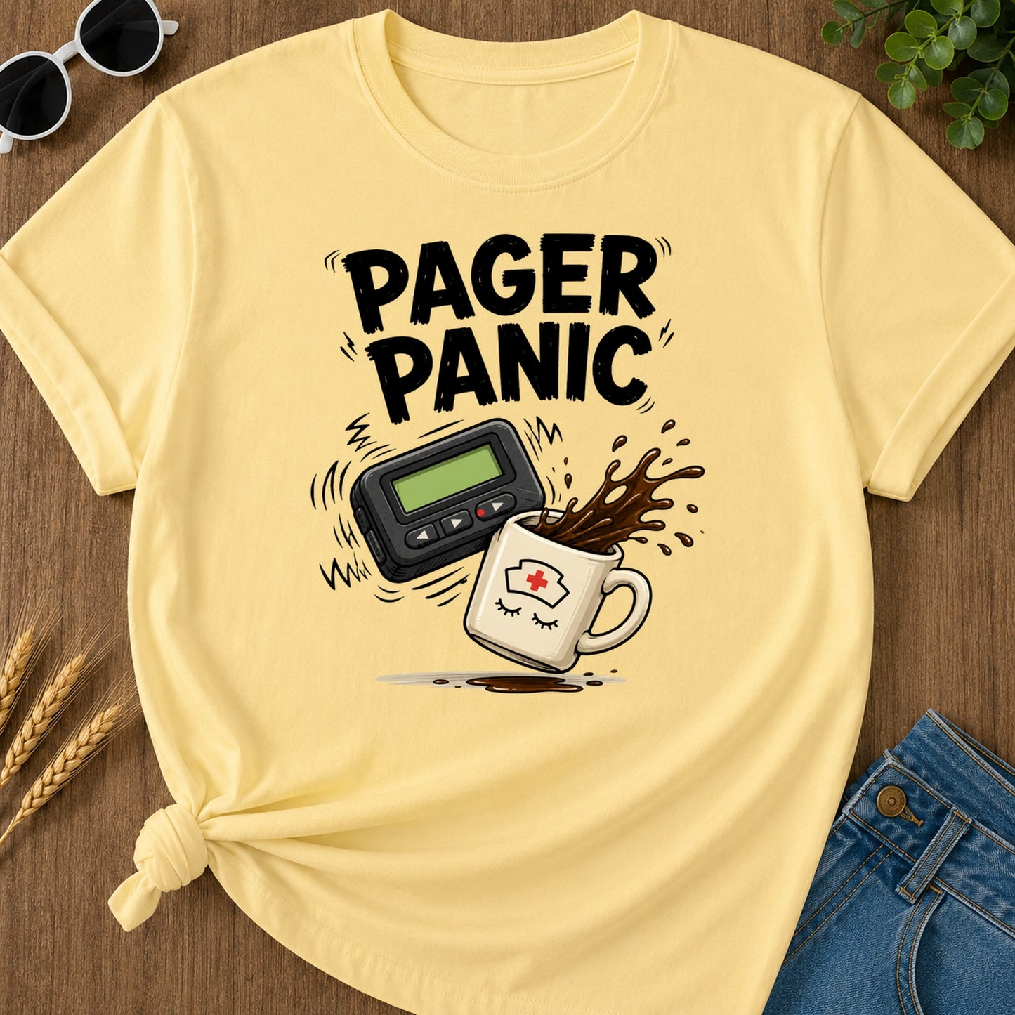 Pager Panic Spill T-Shirt - Butter