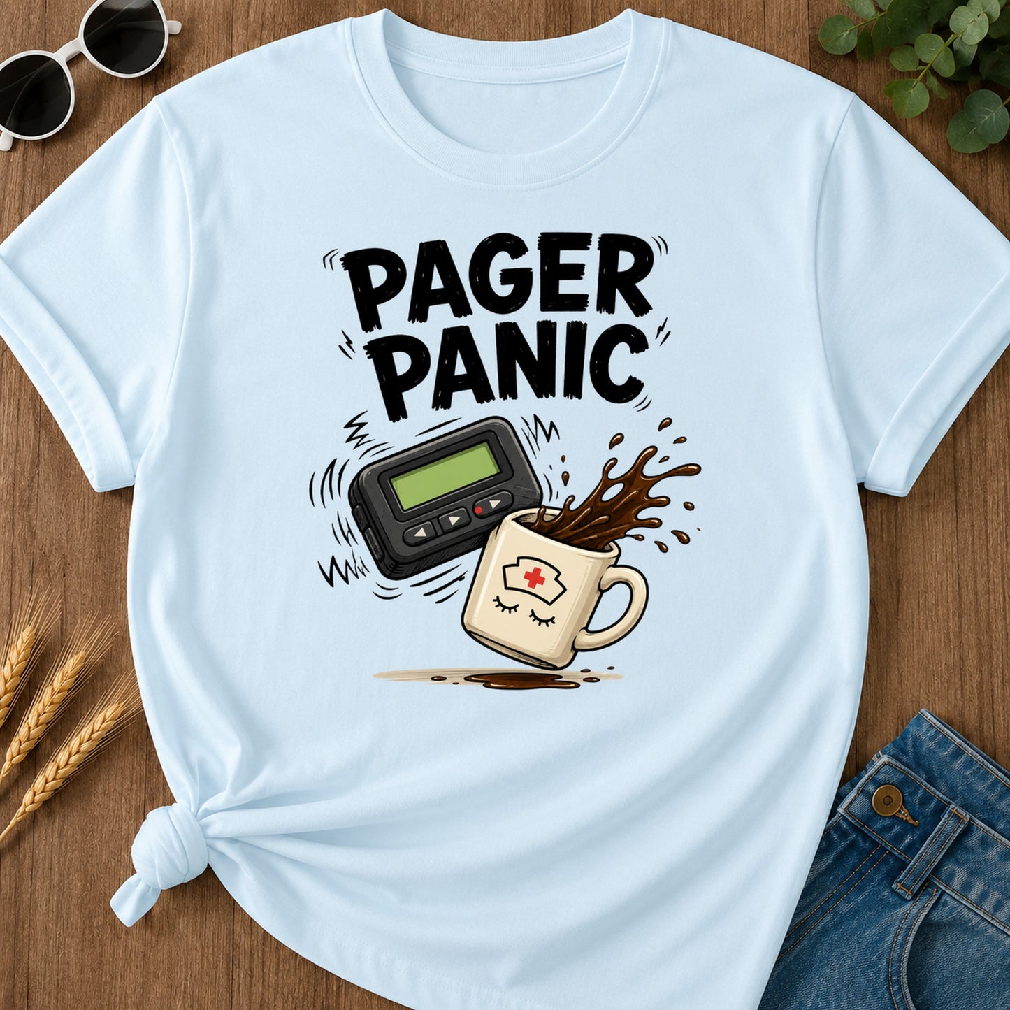 Pager Panic Spill T-Shirt - Chambray