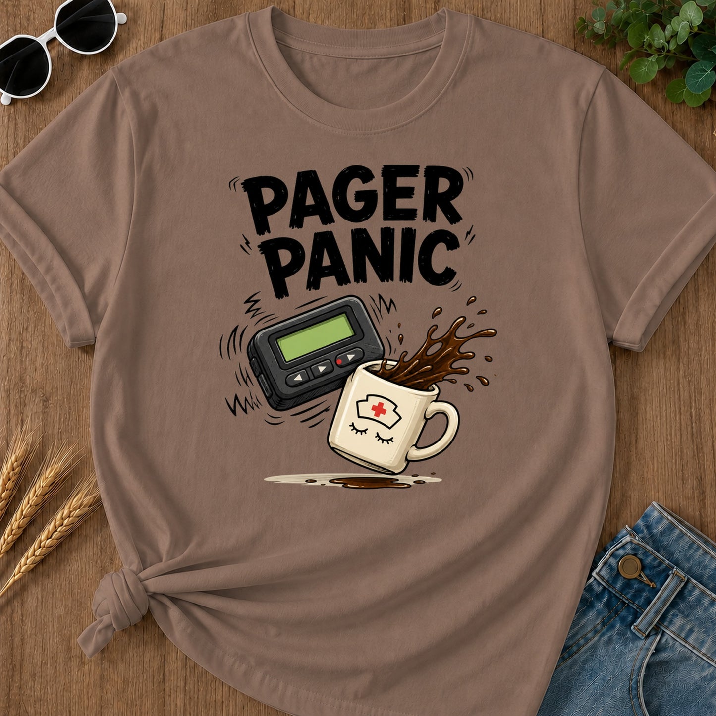 Pager Panic Spill T-Shirt - Espresso