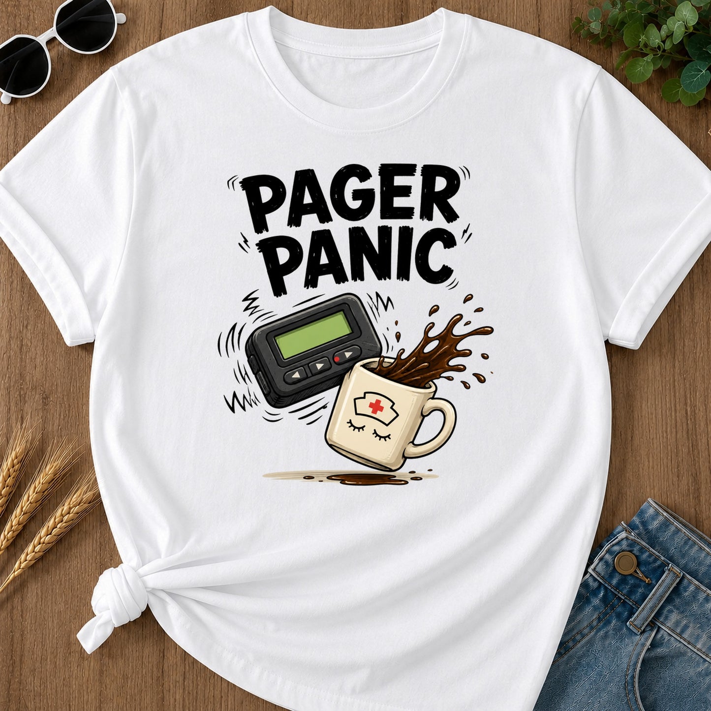 Pager Panic Spill T-Shirt - White