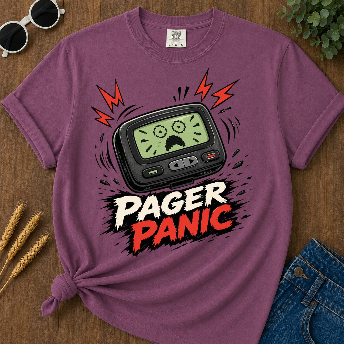 Pager Panic T-Shirt - Berry