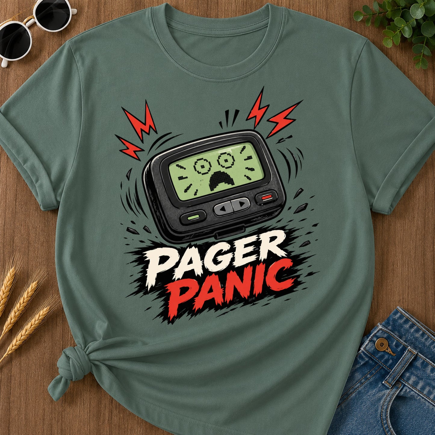Pager Panic T-Shirt - Blue Spruce