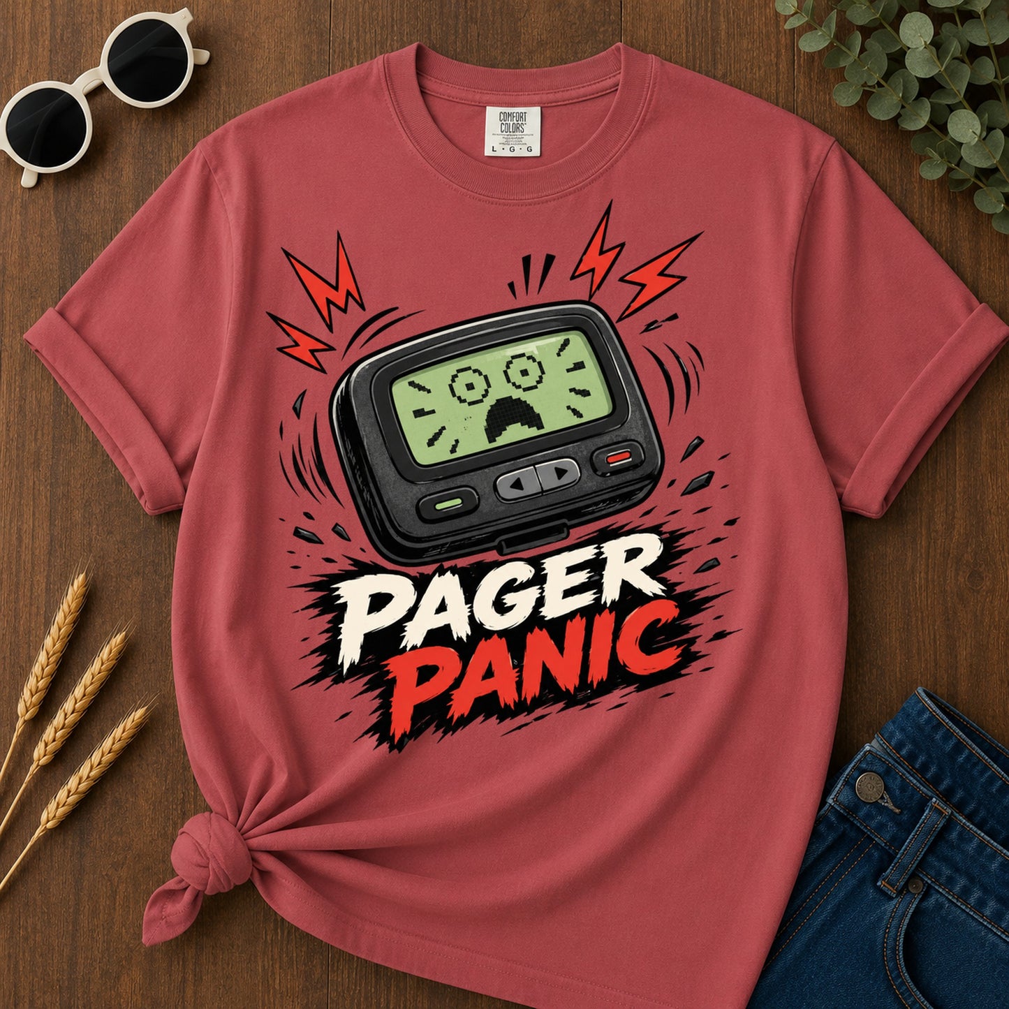 Pager Panic T-Shirt - Crimson