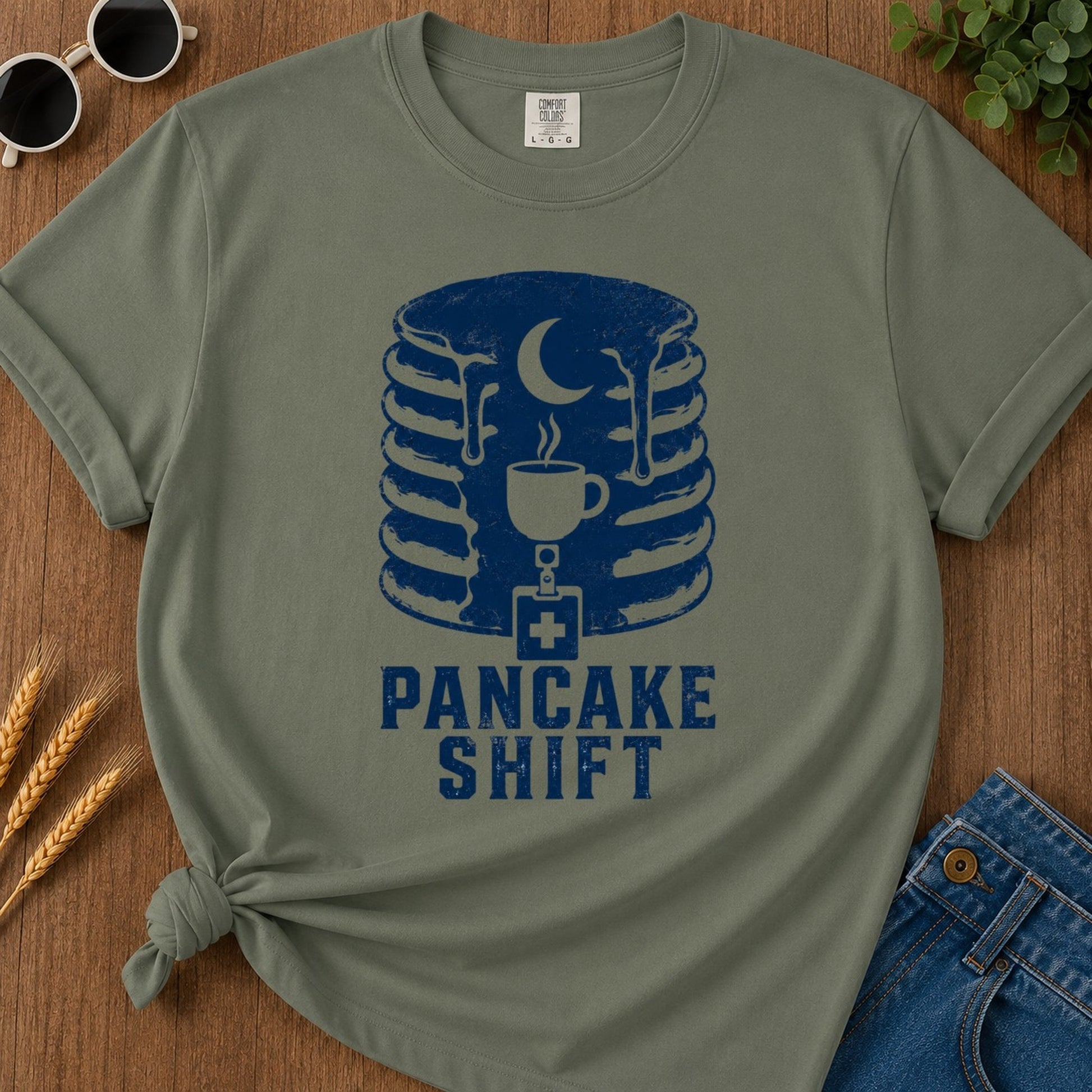 Pancake Shift T-shirt - Moss Mockup