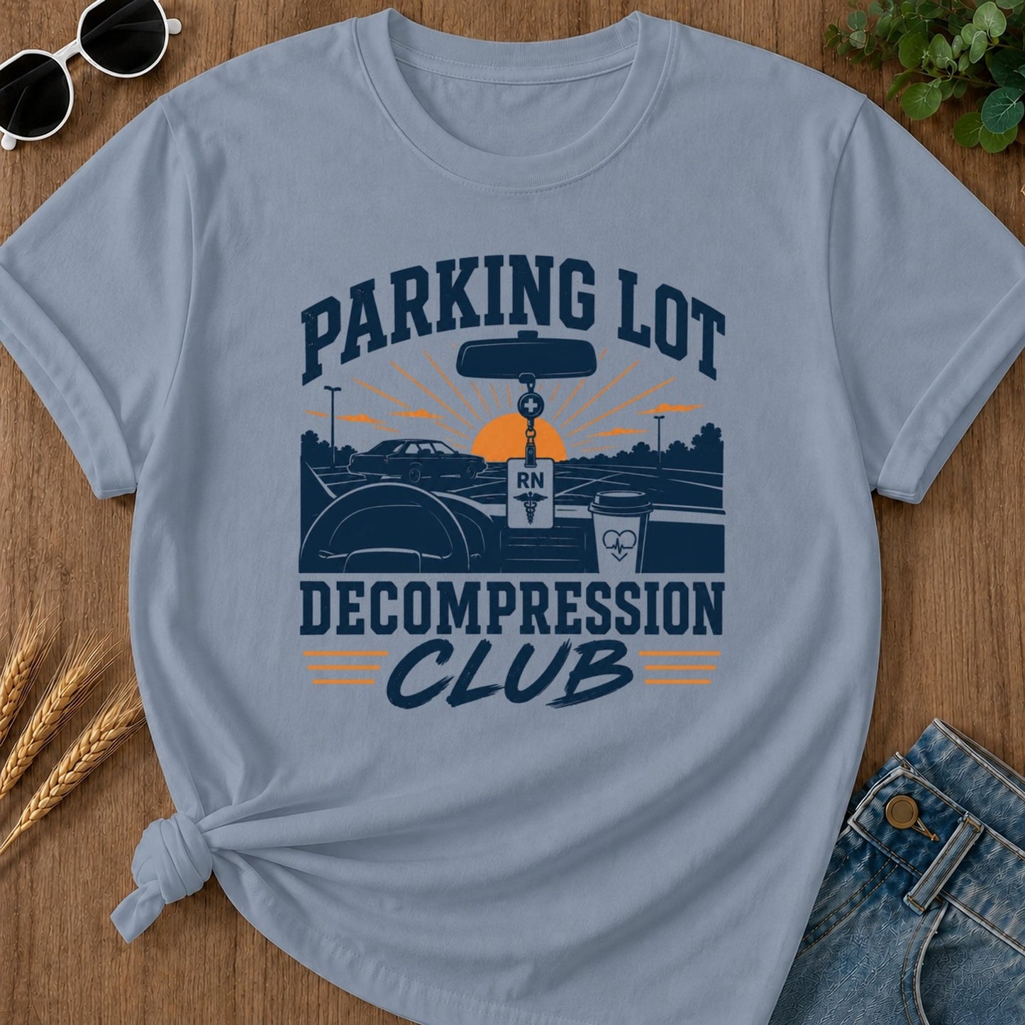 Parking Decompression T-shirt - Blue Jean Mockup