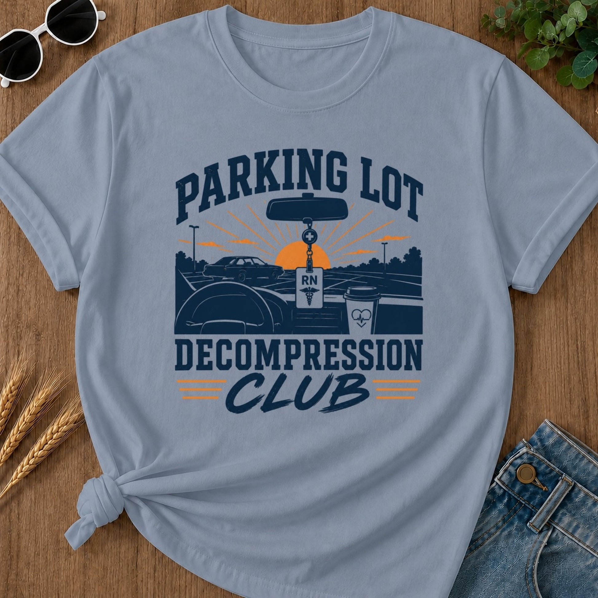 Parking Decompression T-shirt - Blue Jean Mockup