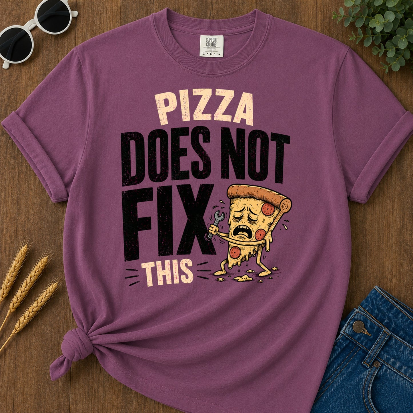 Pizza Does Not Fix This T-Shirt - Berry