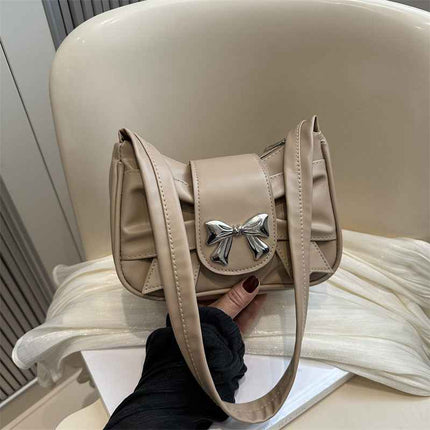 Pleated Bow Underarm Bag — PU Leather Compact - RAYZORA