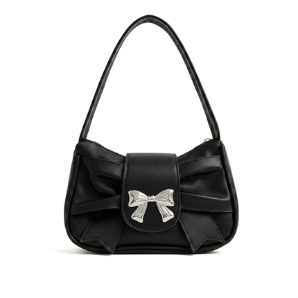 Pleated Bow Underarm Bag — PU Leather Compact - RAYZORA