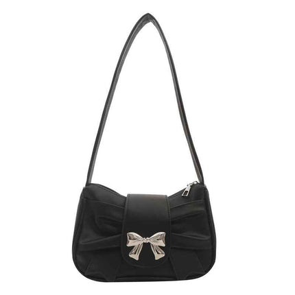 Pleated Bow Underarm Bag — PU Leather Compact - RAYZORA