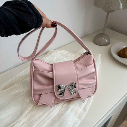 Pleated Bow Underarm Bag — PU Leather Compact - RAYZORA
