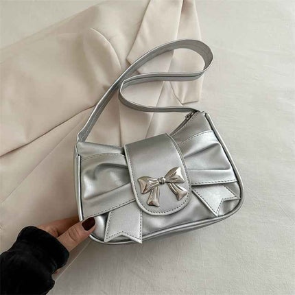 Pleated Bow Underarm Bag — PU Leather Compact - RAYZORA