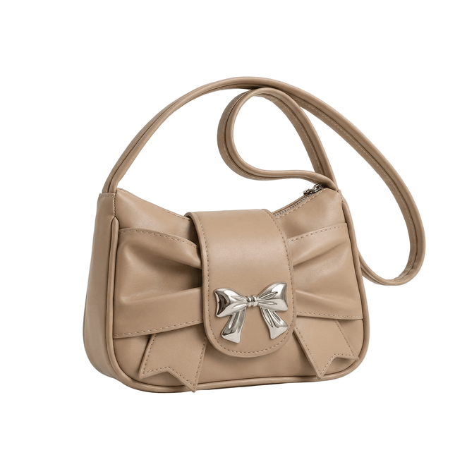 Pleated Bow Underarm Bag — PU Leather Compact - RAYZORA