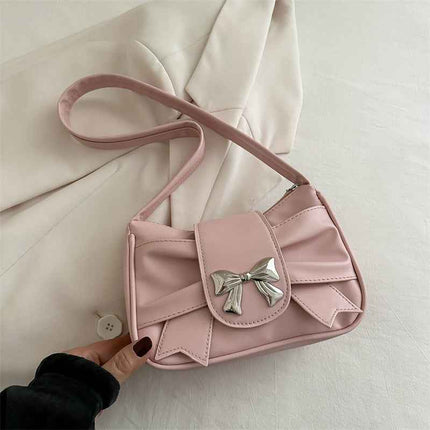 Pleated Bow Underarm Bag — PU Leather Compact - RAYZORA