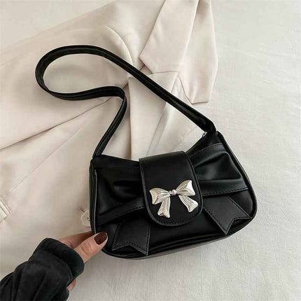 Pleated Bow Underarm Bag — PU Leather Compact - RAYZORA