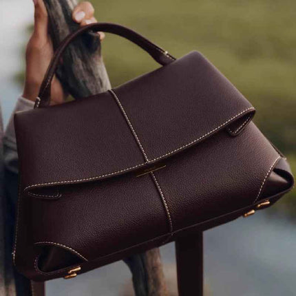 Pleated Leather Handbag — Adjustable Strap Women - RAYZORA