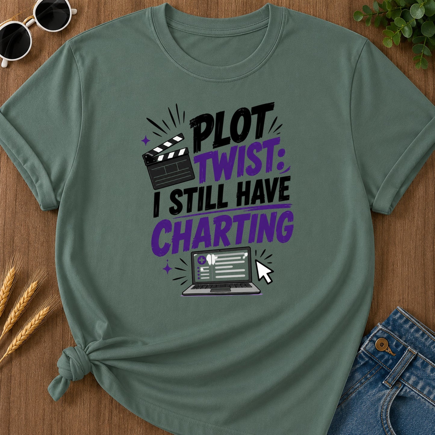 Plot Twist Still Charting T-Shirt - Blue Spruce
