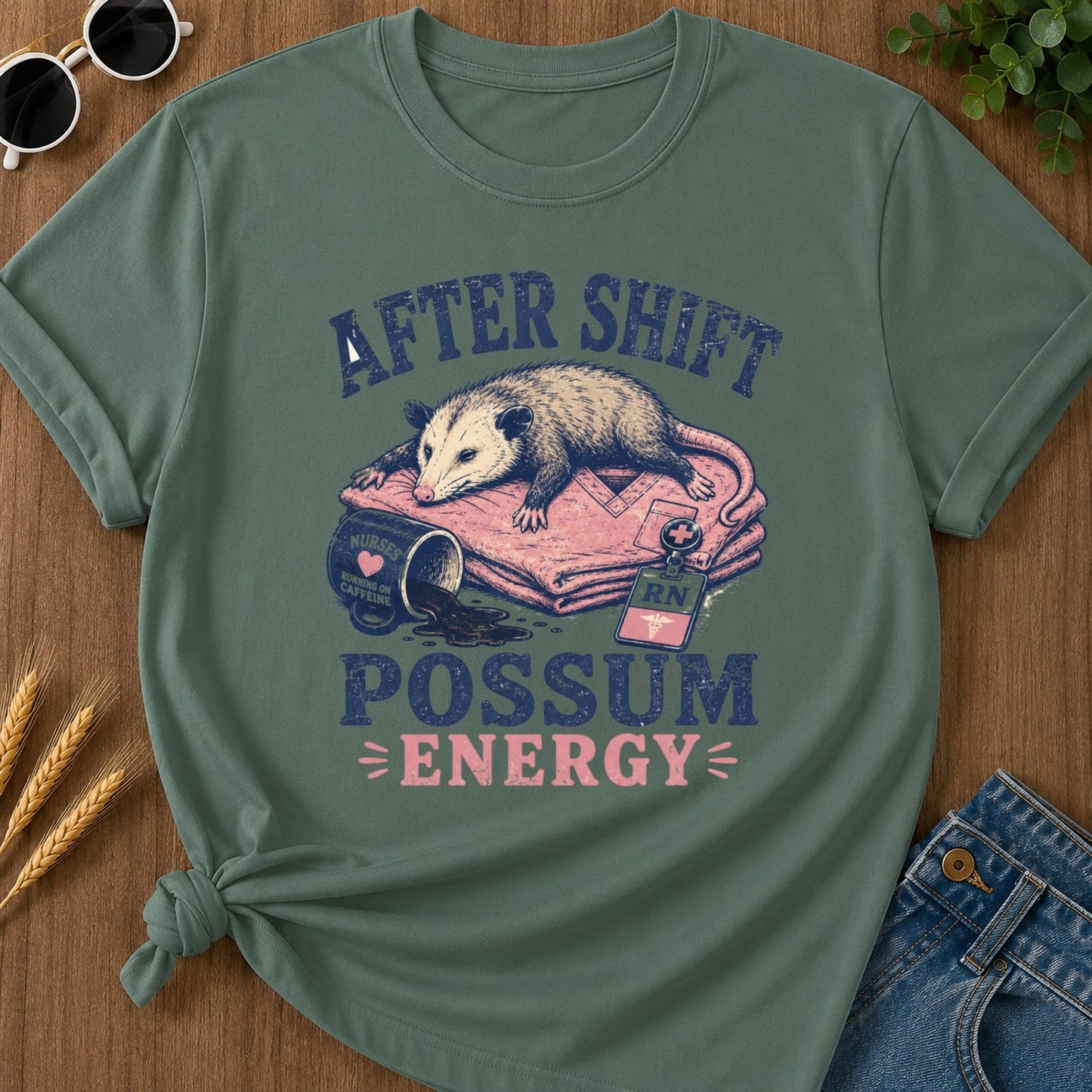 Possum Energy T-shirt - Blue Spruce Mockup