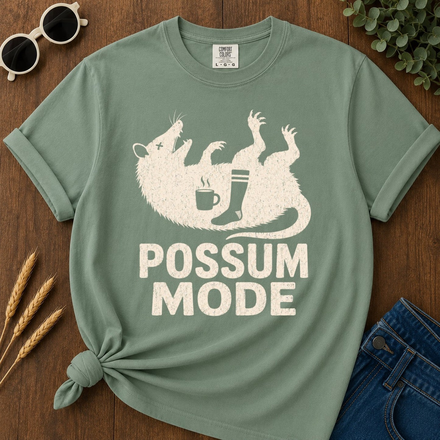 Possum Mode 2 T-shirt - Light Green Mockup