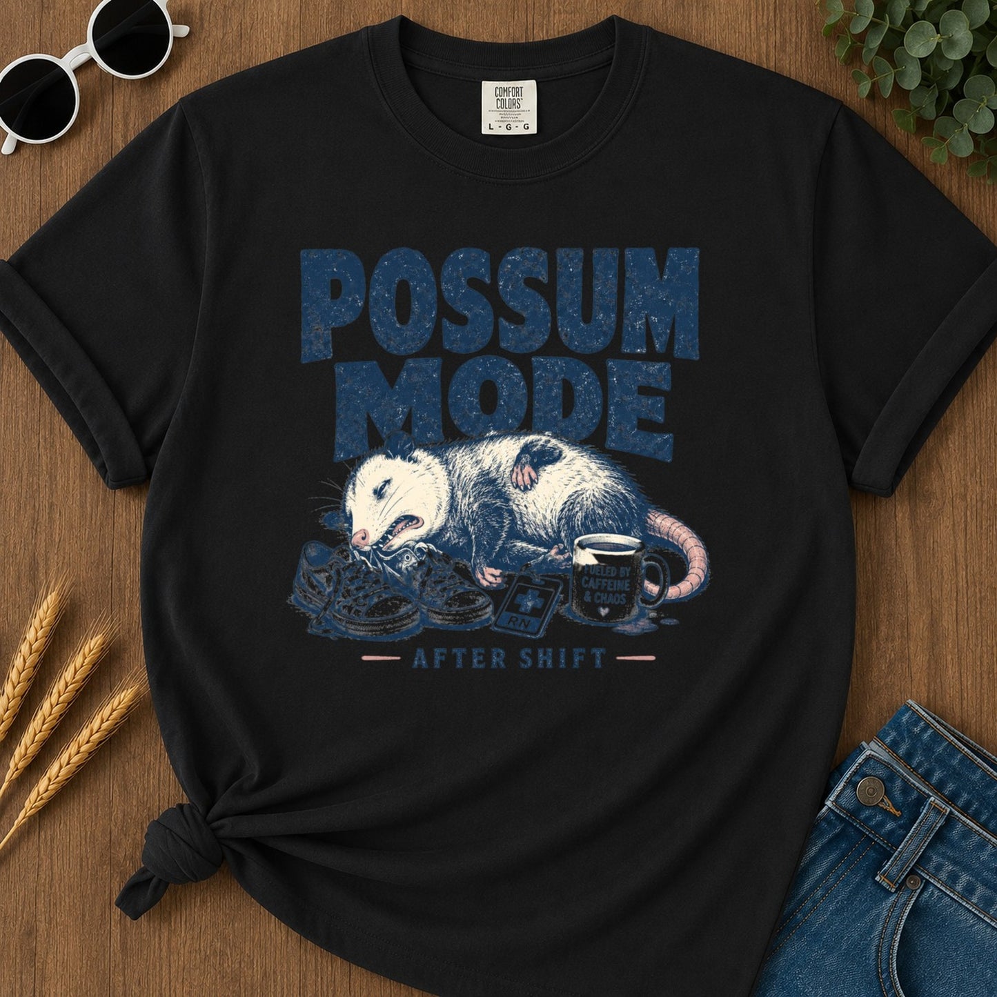 Possum Mode T-shirt - Black Mockup